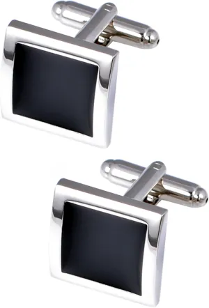 Silver Black Tone Square Men's Cufflinks in a Gift Box Classic Tuxedo Cuff Link for Wedding Formal Business Shirt