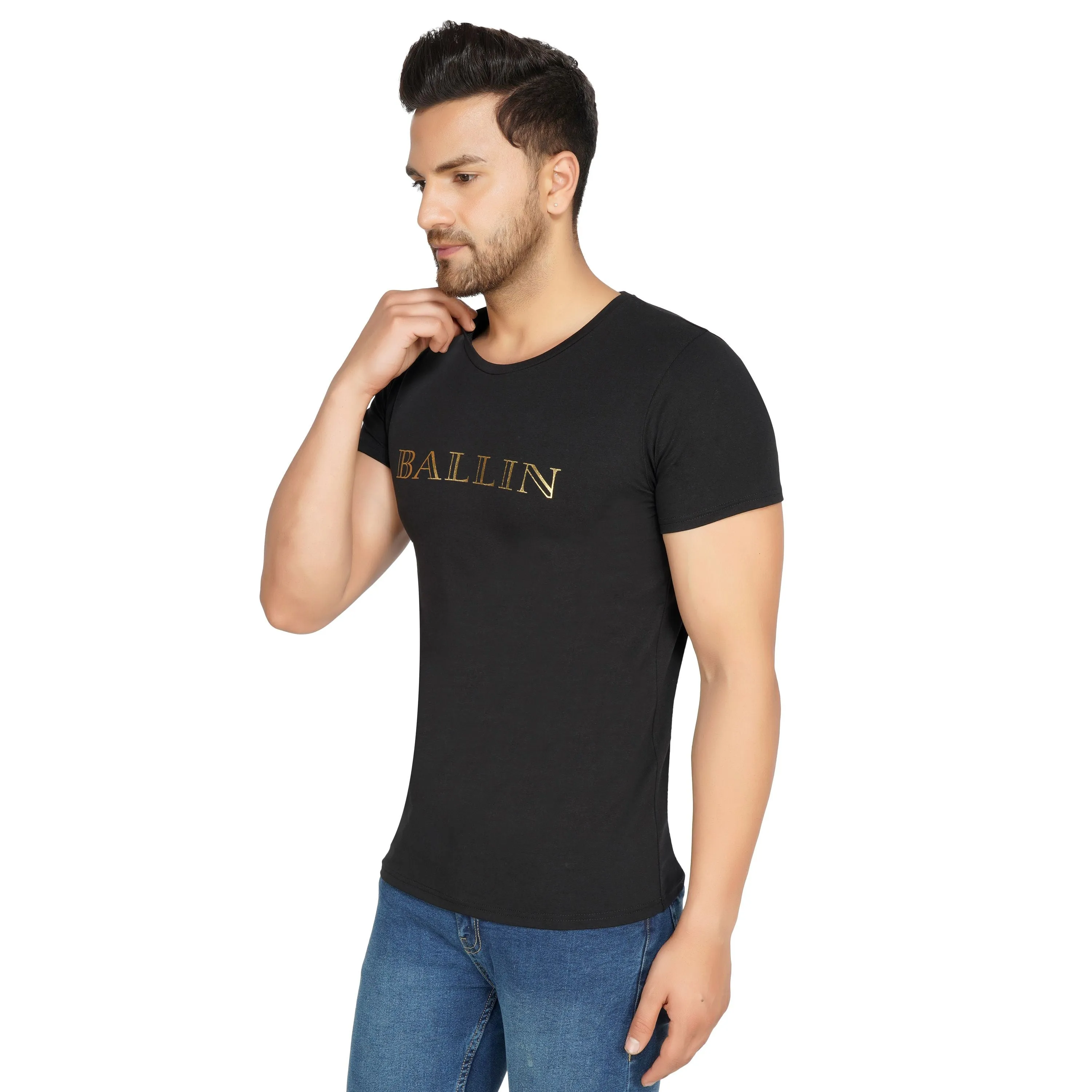 SLAY. Men's BALLIN' Edition Gold Foil Print T-shirt Matte Finish