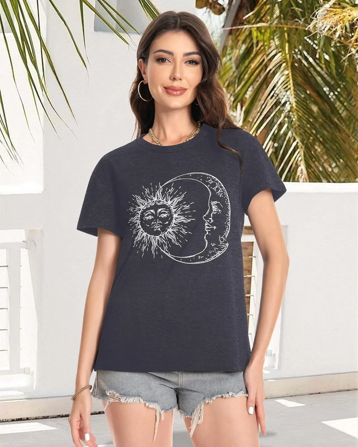 T Shirts for Women Crewneck Short Sleeve Loose Fit Casual Cute Tee Tunic Blouse