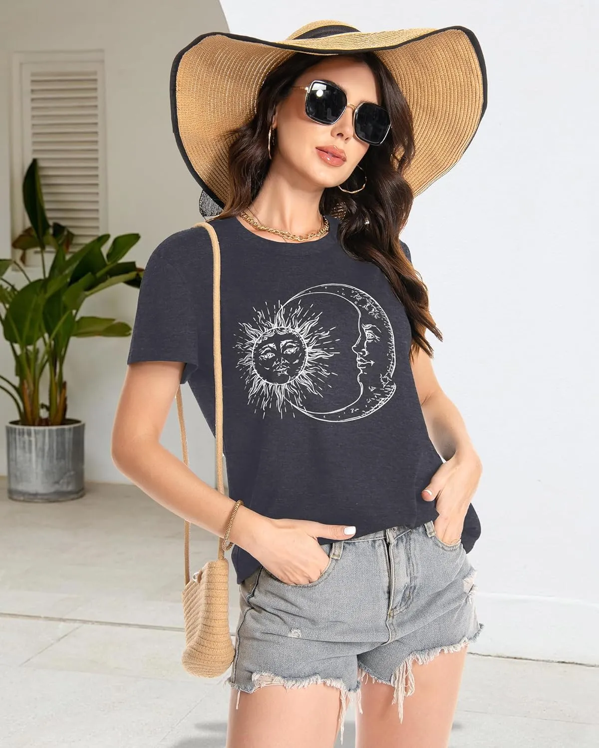 T Shirts for Women Crewneck Short Sleeve Loose Fit Casual Cute Tee Tunic Blouse