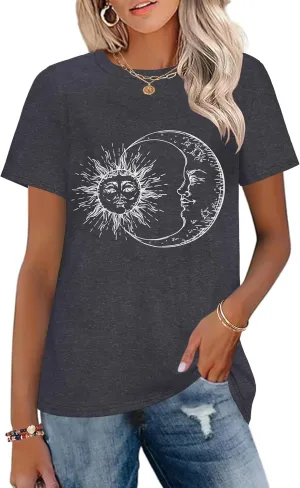 T Shirts for Women Crewneck Short Sleeve Loose Fit Casual Cute Tee Tunic Blouse