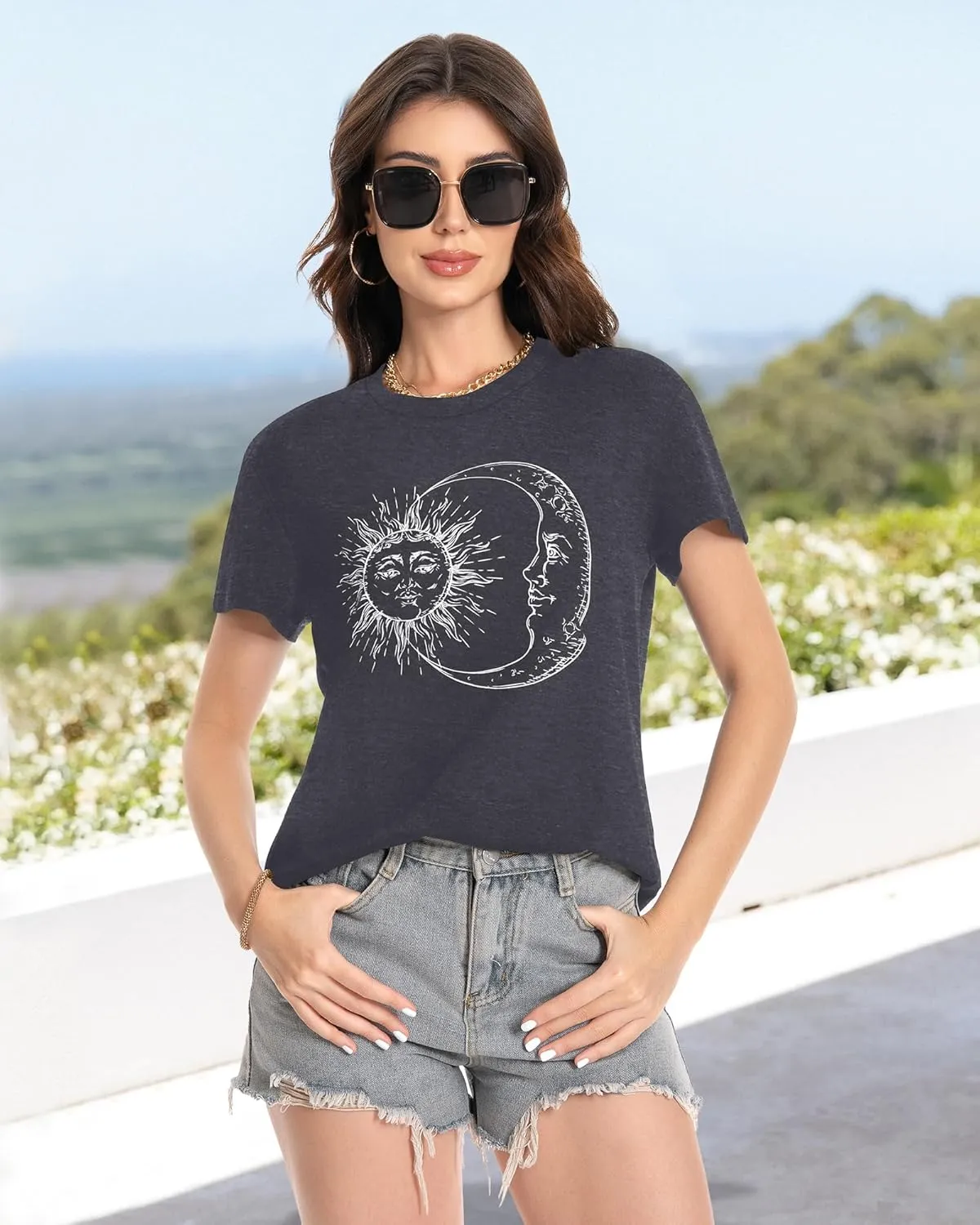 T Shirts for Women Crewneck Short Sleeve Loose Fit Casual Cute Tee Tunic Blouse
