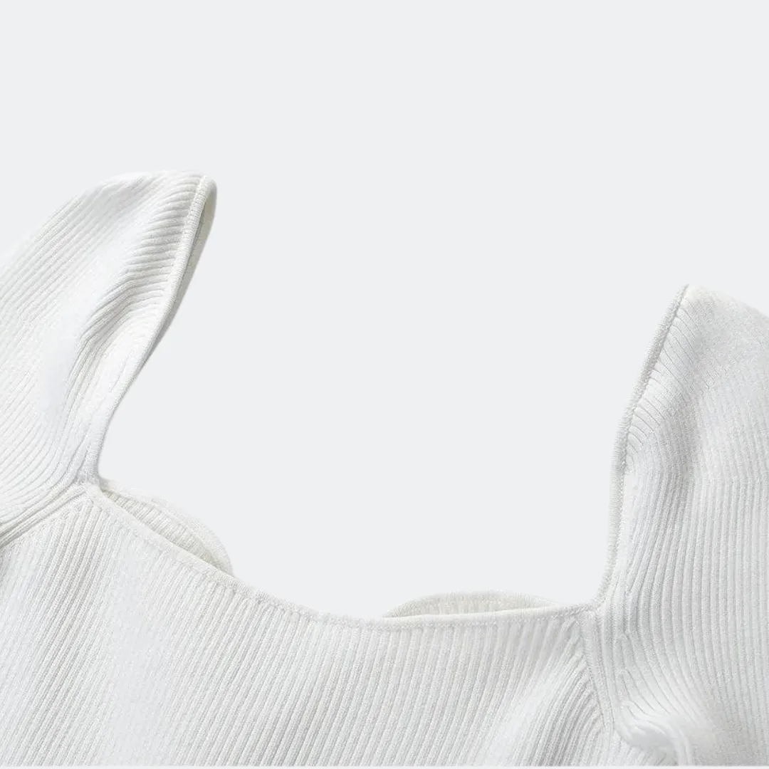 Unique Heart Collar Long Sleeve Button Front Knit Dress