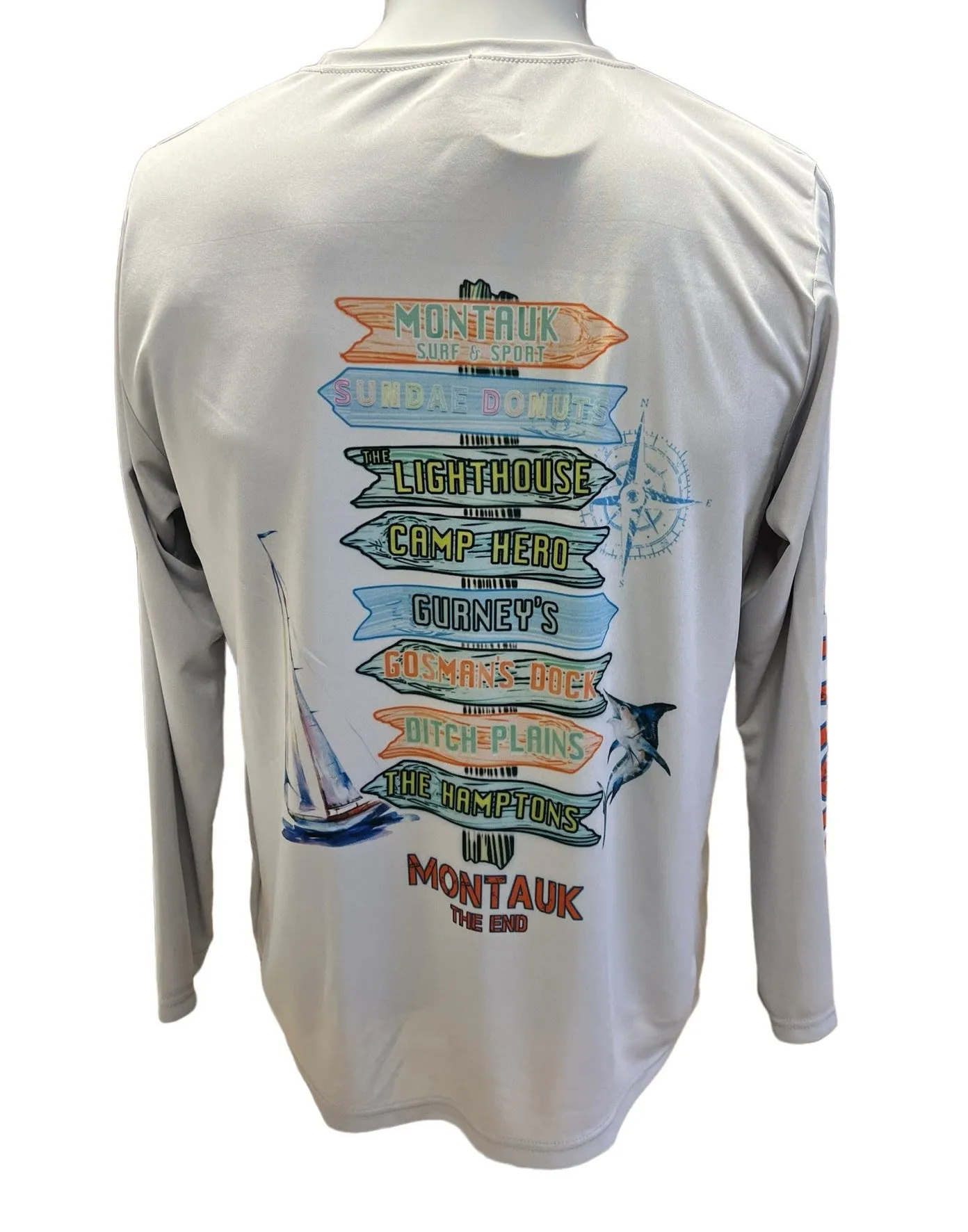 Unisex Montauk The End Sign Post Uv50 DriFit Loose Fit Long Sleeve Tee