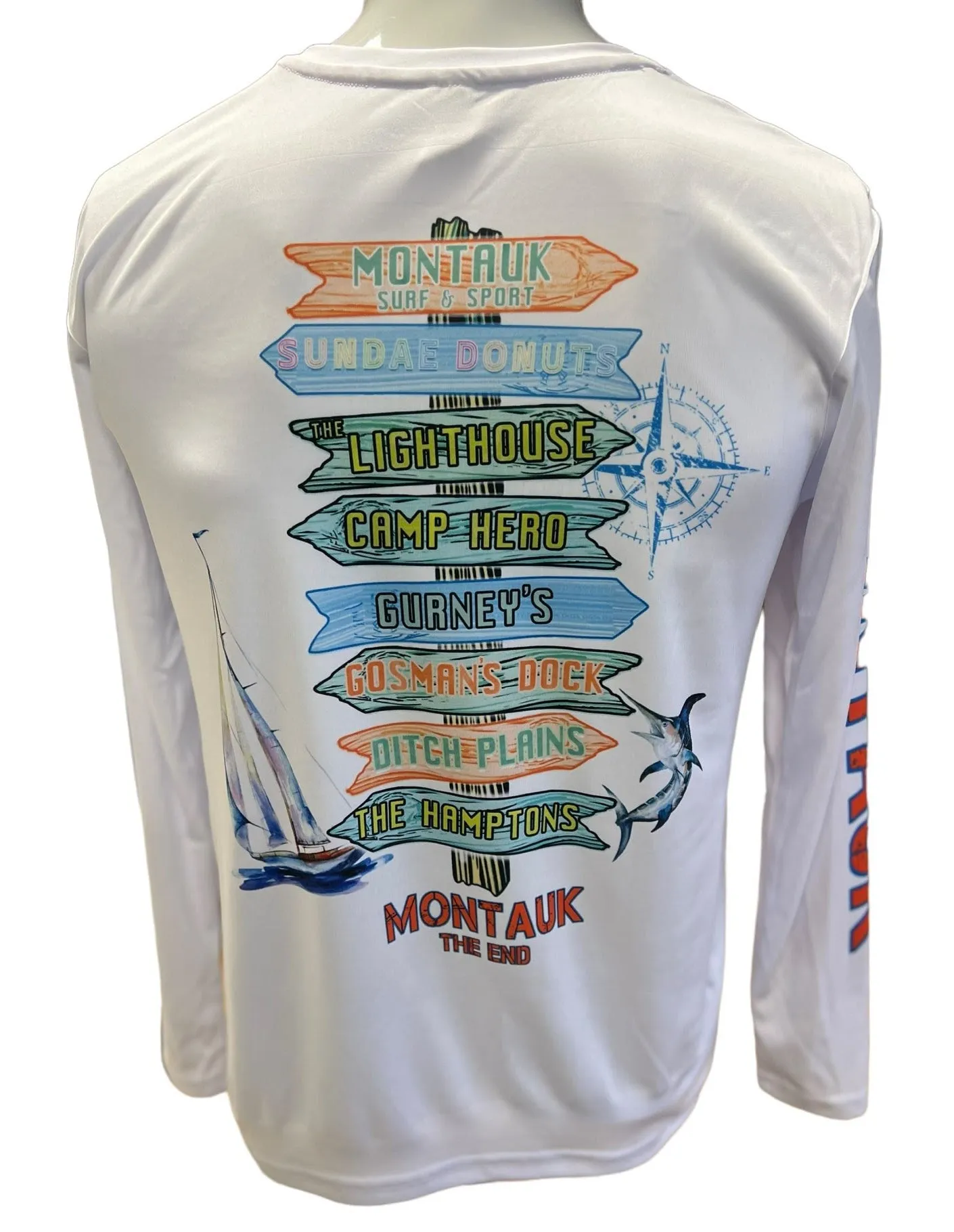 Unisex Montauk The End Sign Post Uv50 DriFit Loose Fit Long Sleeve Tee