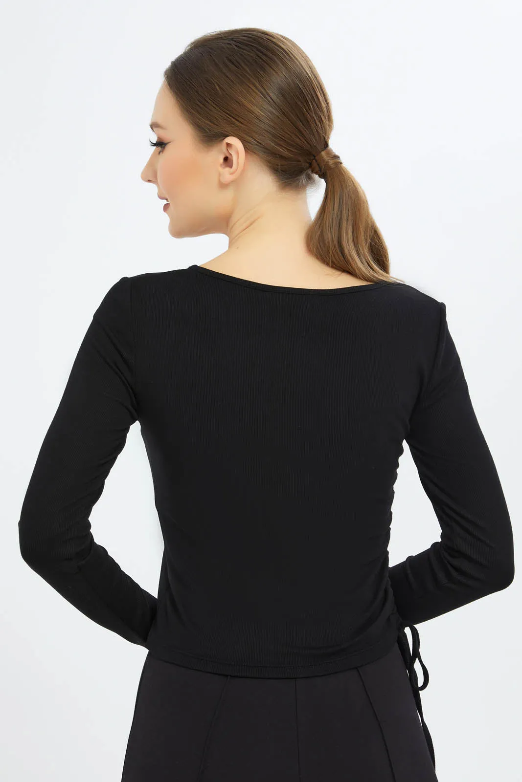 Women Black Ribbed Top