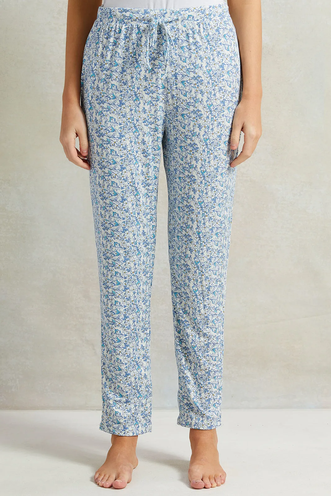 Women Blue Floral Printed Pyjama Set (2 Piece)