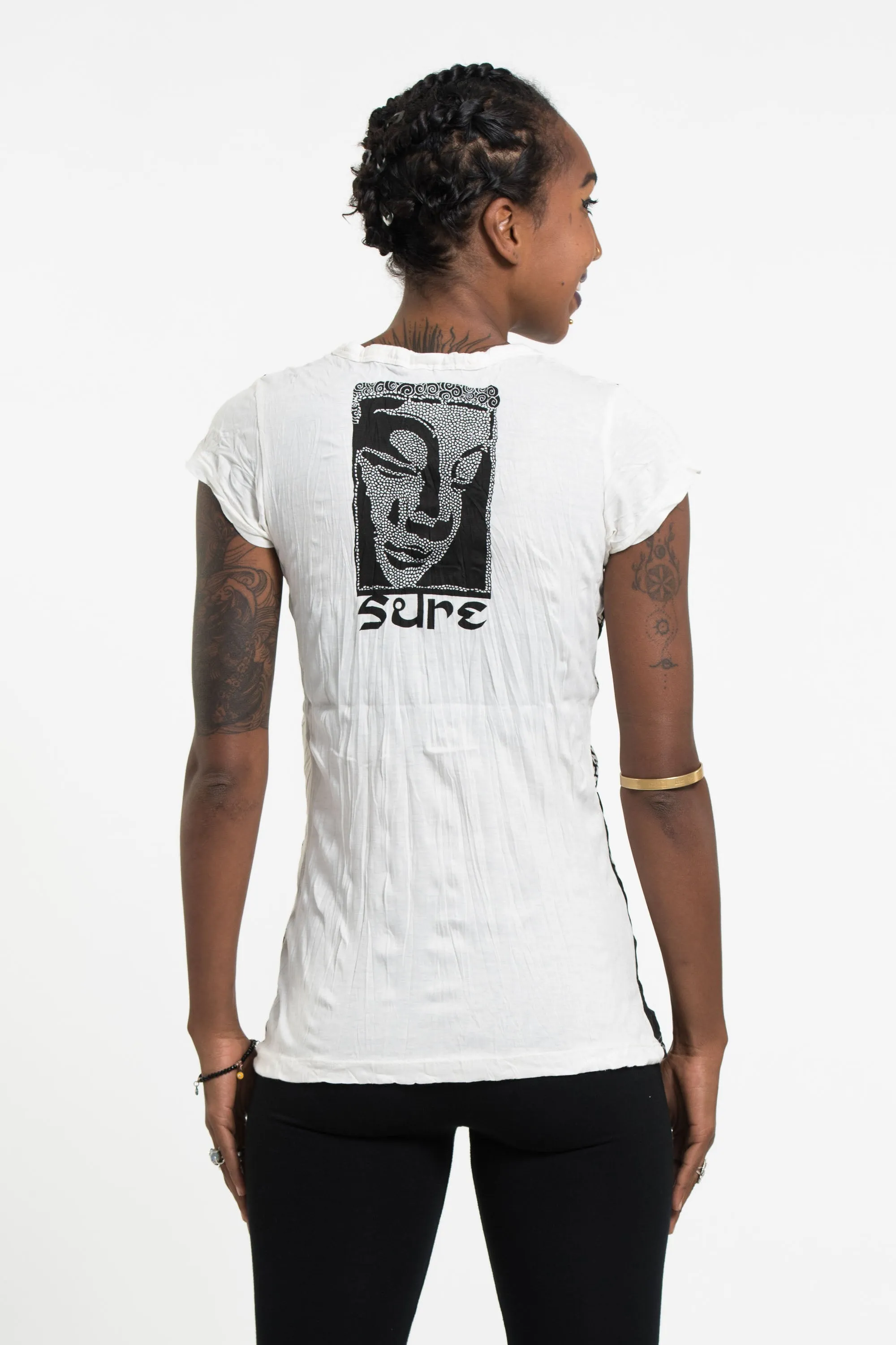 Womens Big Buddha Face T-Shirt in White