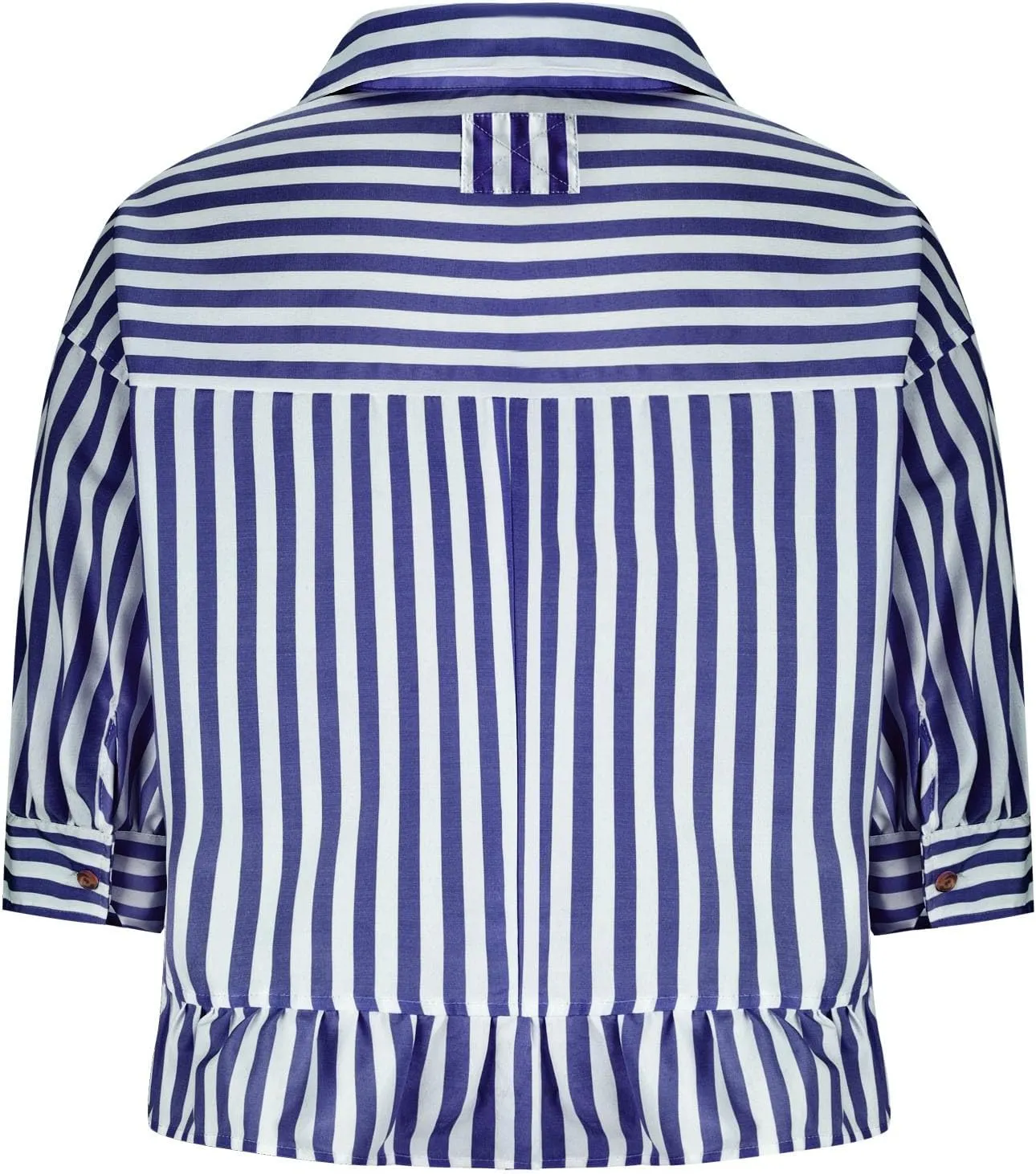 Womens Oversized Button Down 3/4 Sleeve Striped Crop Tops Summer Y2K Peplum Tops Shirts Dressy Blouse Tees