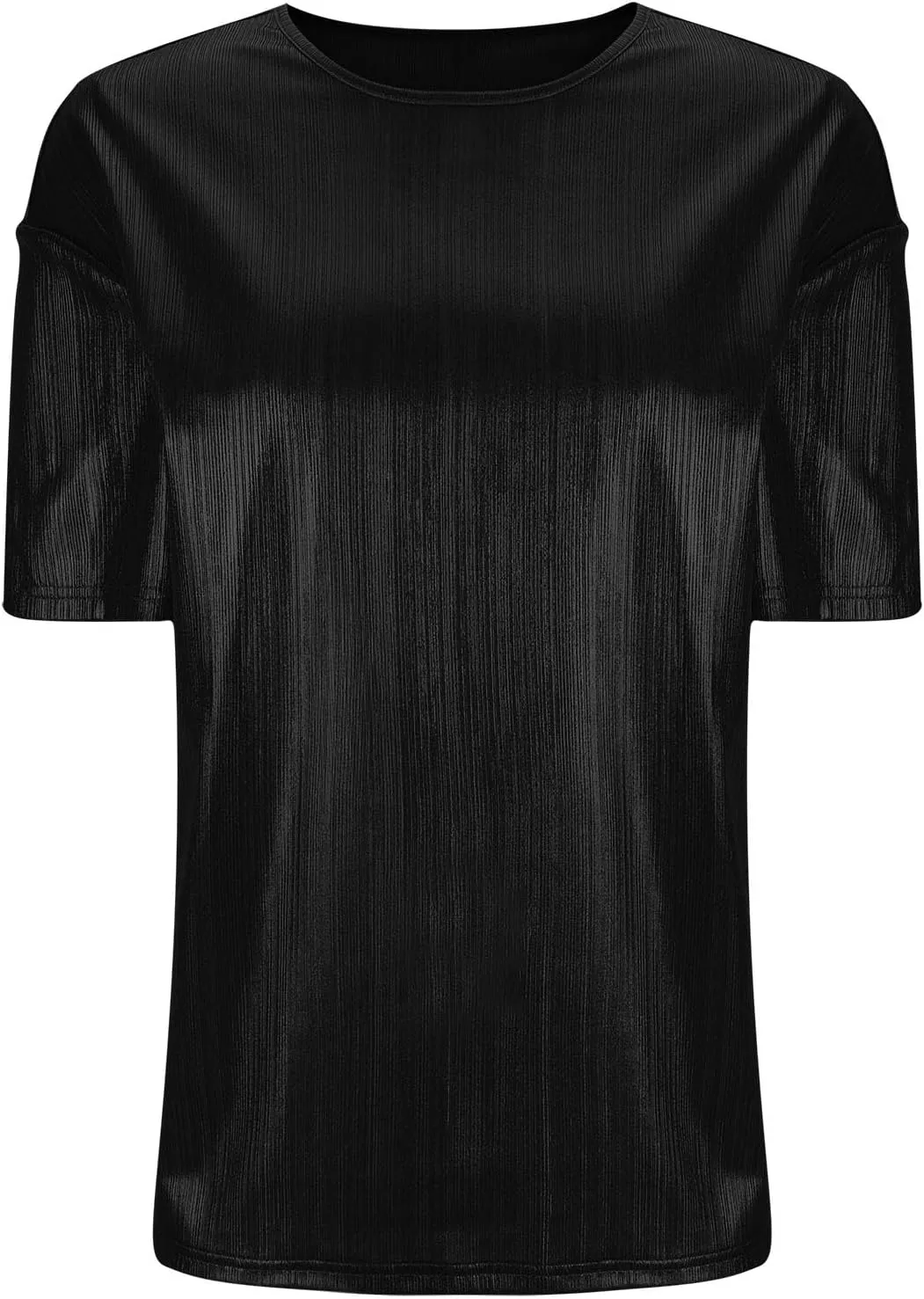 Women's Shiny Metallic Tops Short Sleeve T Shirt Glitter Party Disco Club Tees Holographic Music Festival Outfit