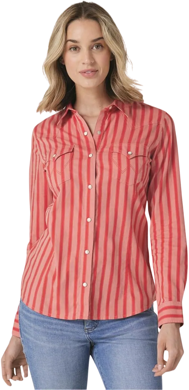Wrangler Women's Striped Long Sleeve Snap Shirt