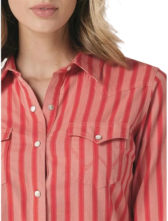 Wrangler Women's Striped Long Sleeve Snap Shirt
